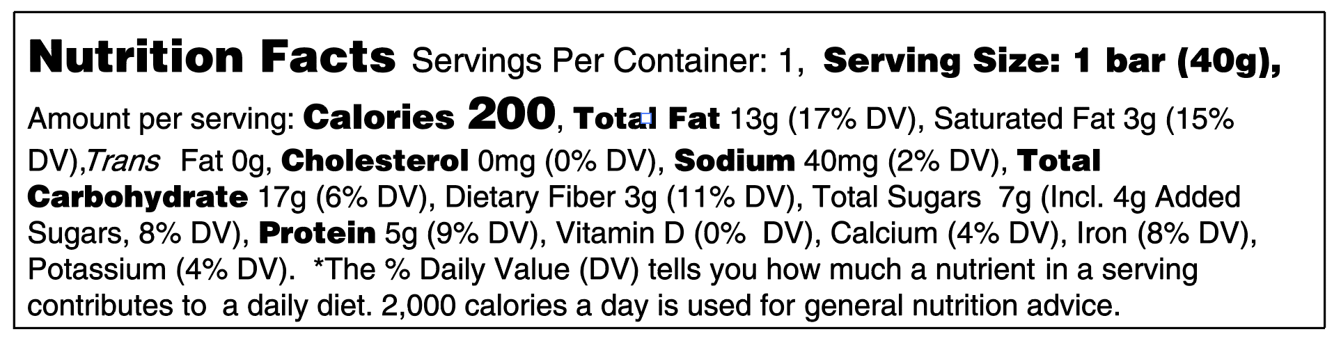 Dark Chocolate Almond nutrition facts 1.4 oz