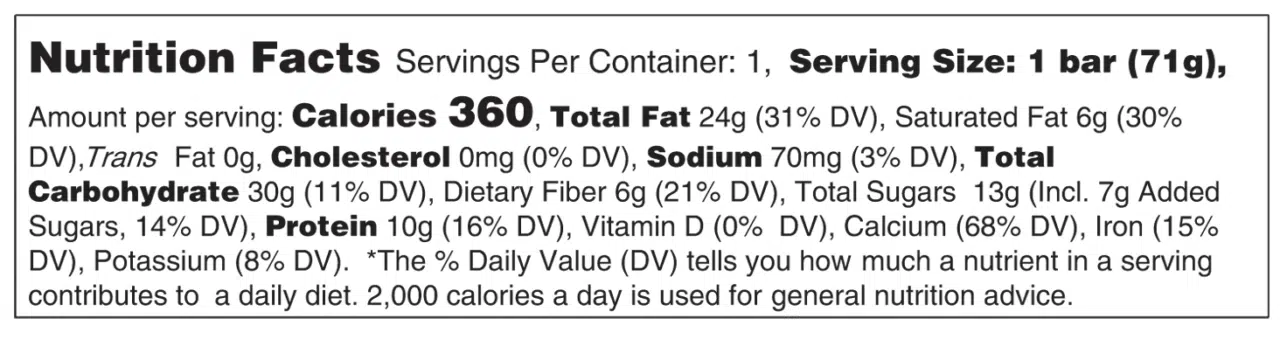 Dark Chocolate Almond nutrition facts 2.5 oz